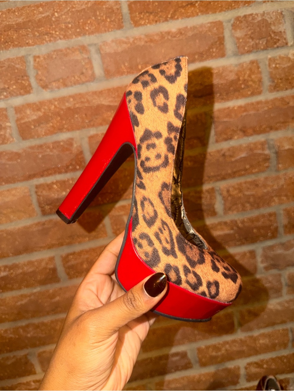 Red & Leopard Print Platform High Heel Pumps - Women